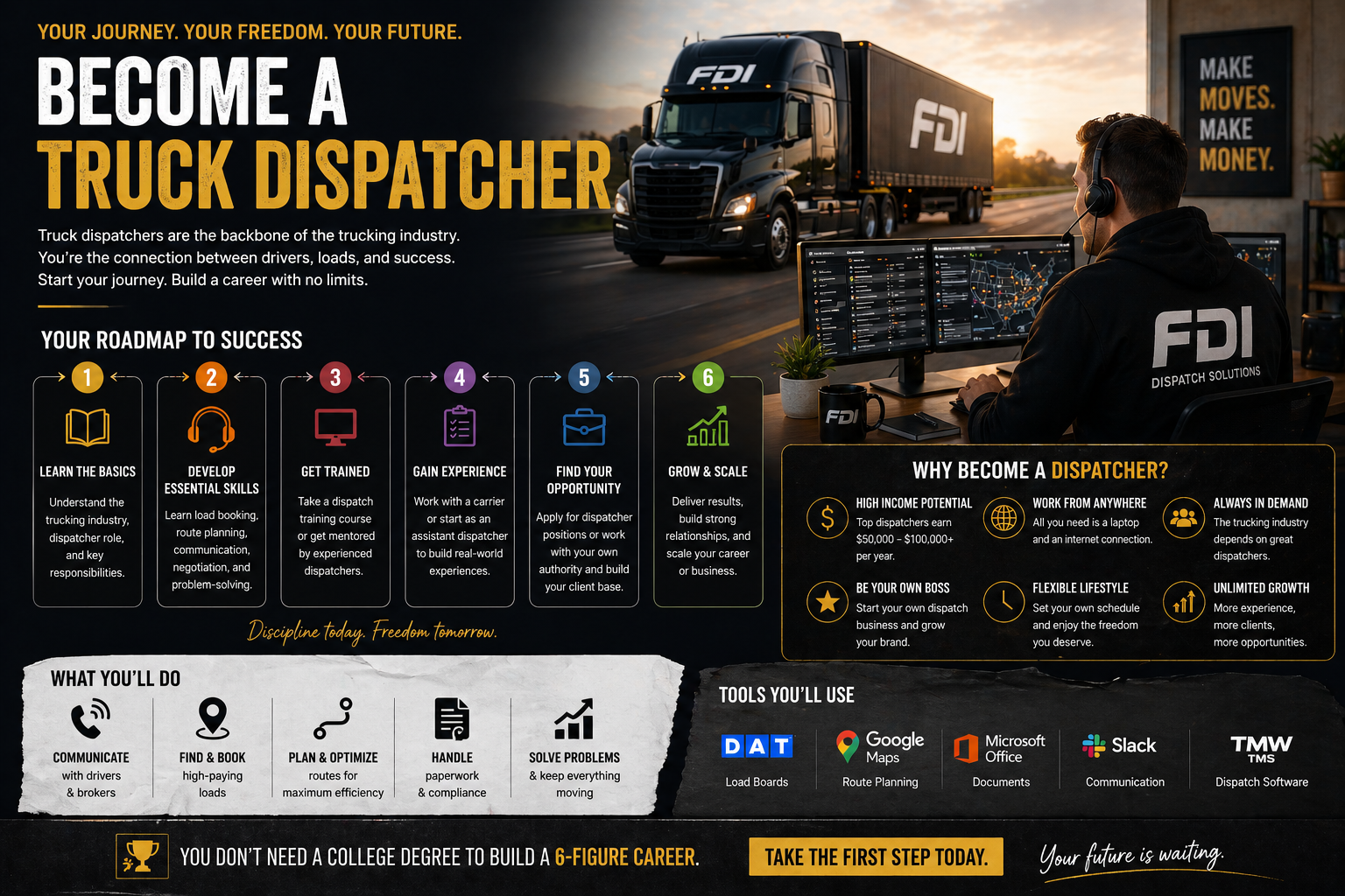 Professional truck dispatcher support illustration