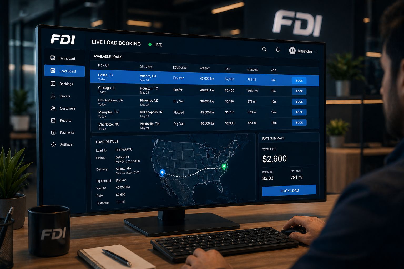 Dispatcher booking a load on a live load board